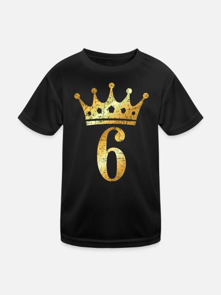 Krone Nummer 6 (Vintage Goldgelb) 6. Geburtstag - Kinder Funktions-T-Shirt - Schwarz - Vorne