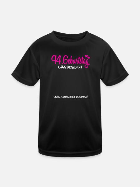 94 Geburtstag Gästebuch 94 Jahre Geschenk - Kinder Funktions-T-Shirt - Schwarz - Vorne