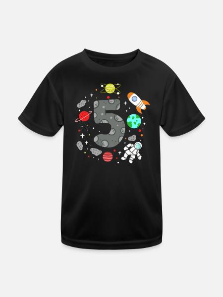 5. Geburtstag Weltraum Astronaut - Kinder Funktions-T-Shirt - Schwarz - Vorne