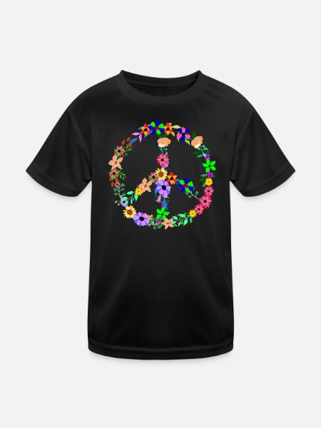 Peace Hippi Flower Power - Kinder Funktions-T-Shirt - Schwarz - Vorne