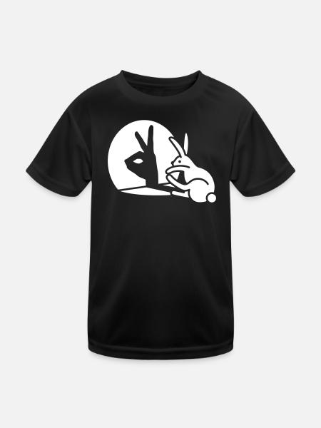 Lustige Kaninchen Hand Schatten Puppen Humor Pop Art - Kinder Funktions-T-Shirt - Schwarz