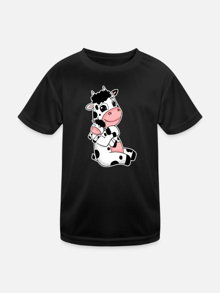 Kuh Familie - Kuh mit Baby - Kuh Motiv - Kinder Funktions-T-Shirt - Schwarz