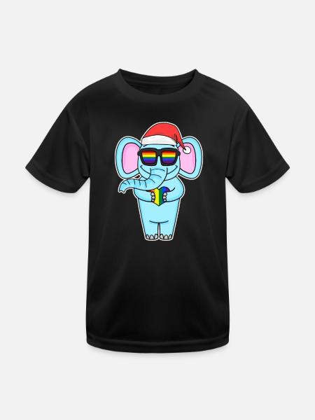 Elephant Rainbow Christmas - Kids Functional T-Shirt - black - Front