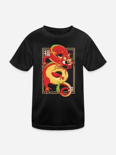 Chinesischer Drache - Kinder Funktions-T-Shirt - Schwarz - Vorne