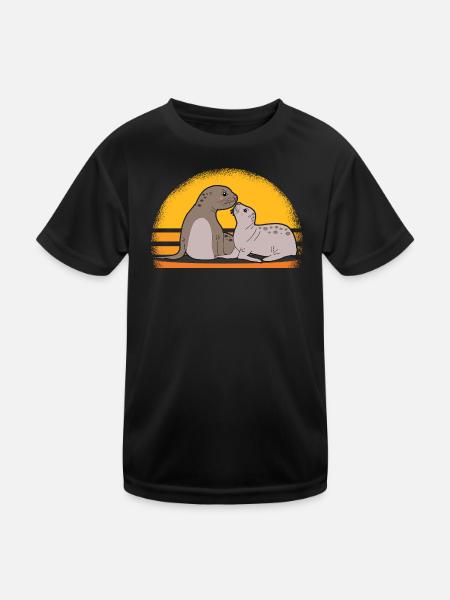 Robbe mit Baby niedliche Seehunde Robben Geschenk - Kinder Funktions-T-Shirt - Schwarz