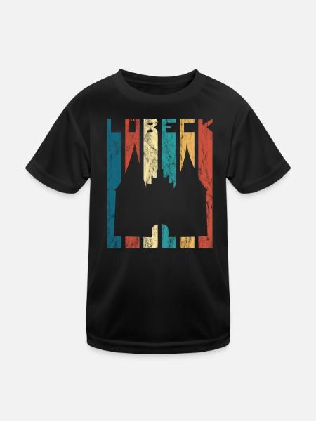 Lübeck Holstentor Retro Vintage Luebeck Gift - Kids Functional T-Shirt - black - Front