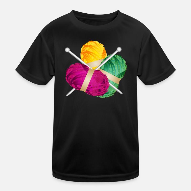 three colorful balls of wool with knitting needles Kids Functional T-Shirt