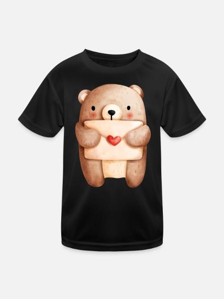 Verliebter Bär mit Liebesbrief – Liebe Design - Kinder Funktions-T-Shirt - Schwarz - Vorne