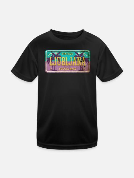 Ljubljana Jugoslawien Vintage Schild - Kinder Funktions-T-Shirt - Schwarz - Vorne