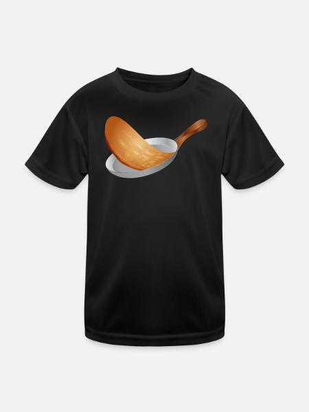 goldbraunen Pfannkuchen in der Pfanne wenden - Kinder Funktions-T-Shirt - Schwarz - Vorne