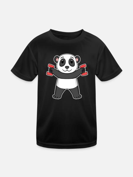 Panda Dumbbell Dumbbells Fitness Gym - Kids Functional T-Shirt - black - Front