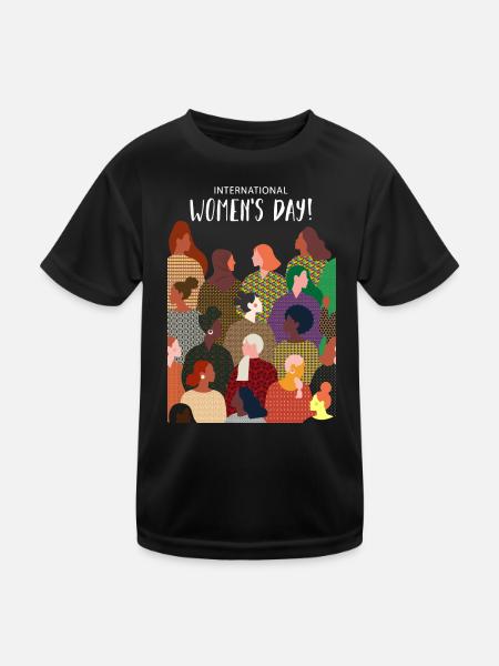 | zum Internationalen Frauentag 8. März - Kinder Funktions-T-Shirt - Schwarz - Vorne