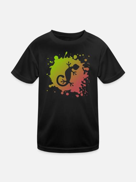 Eidechse Echse - Kinder Funktions-T-Shirt - Schwarz - Vorne