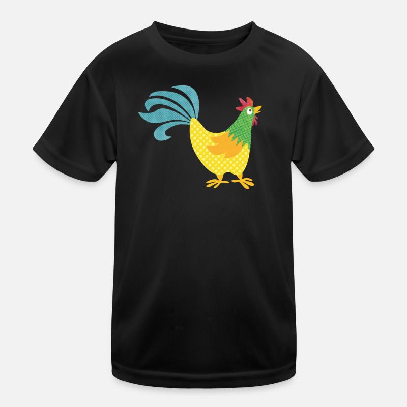 Hahn Muster bunt Ostern Bauer Tierliebe farbenfroh Kinder Funktions-T-Shirt