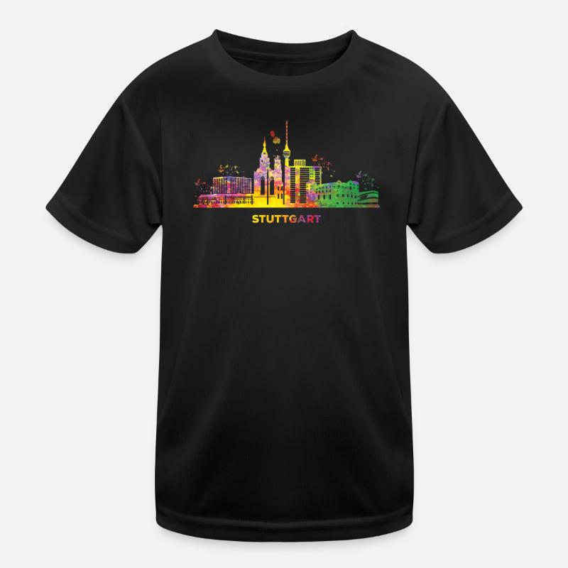 Stuttgart Skyline Bunt Stuttgarter Fernsehturm Kinder Funktions-T-Shirt