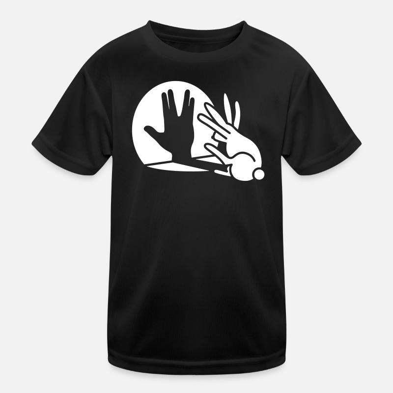 Rabbit Shadow Hand Volcanic Greeting trekkie - Kids Functional T-Shirt - black
