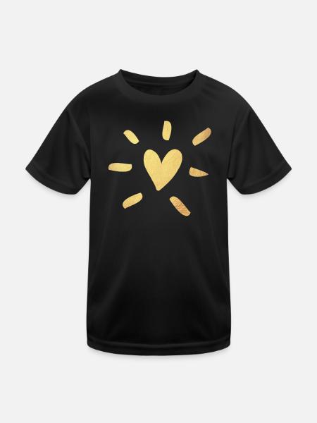 Herz Gold Comic Liebe Hochzeit Glamour Luxus - Kinder Funktions-T-Shirt - Schwarz - Vorne