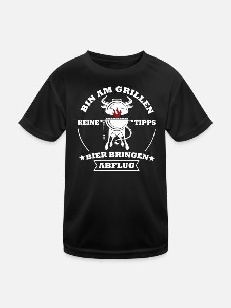 Grillkoch Spruch Logo Mit Kuh BBQ - Kinder Funktions-T-Shirt - Schwarz - Vorne