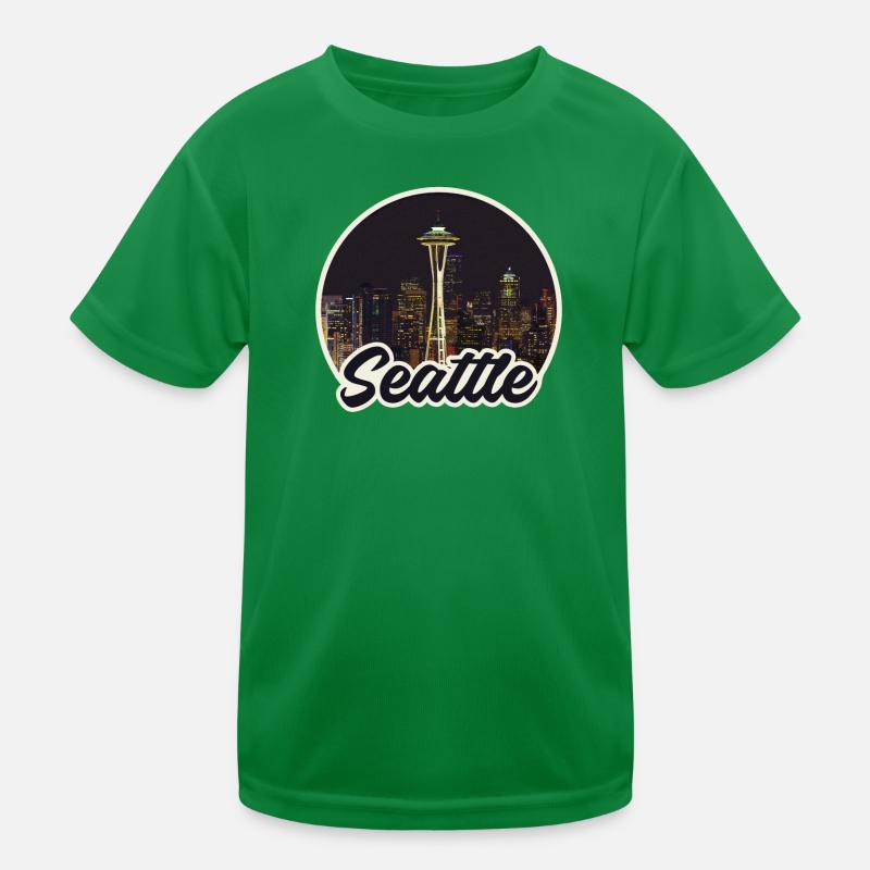 Seattle Skyline Night Logo Space Needle Kids Functional T-Shirt