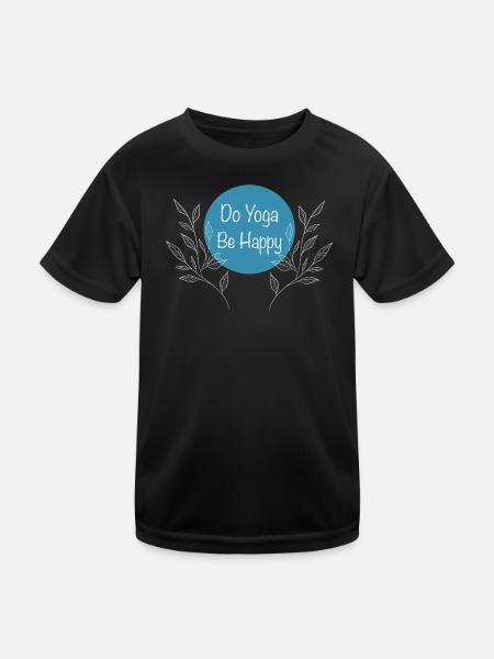 Yoga Saying Be Happy Circle - Kids Functional T-Shirt - black