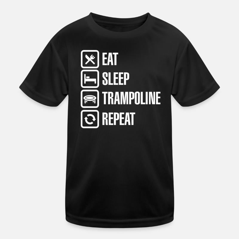 Trampolin Springen Eat Sleep Trampoline Repeat - Kinder Funktions-T-Shirt - Schwarz