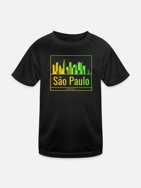 São Paulo skyline in neon gradient - Kids Functional T-Shirt - black - Front