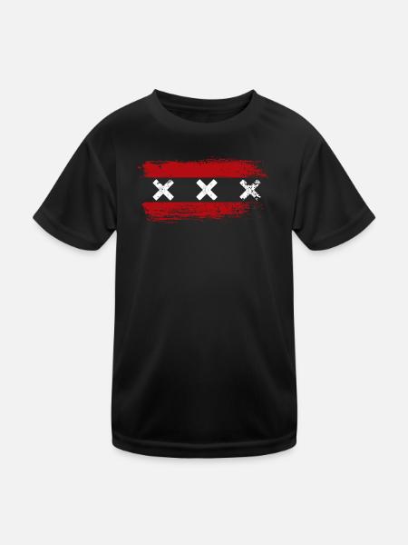 Triple Red X Stripes - Kids Functional T-Shirt - black