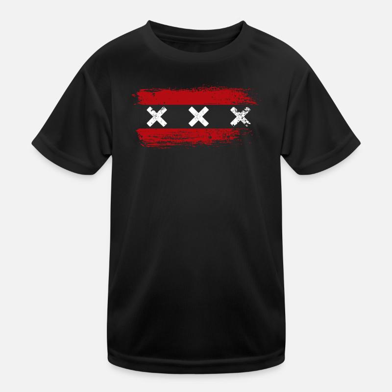 Triple Red X Stripes - Kids Functional T-Shirt - black