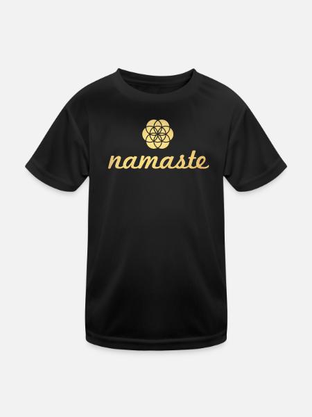 Namaste Yoga Gold Flower of Life Shanti Ornament - Kinder Funktions-T-Shirt - Schwarz - Vorne