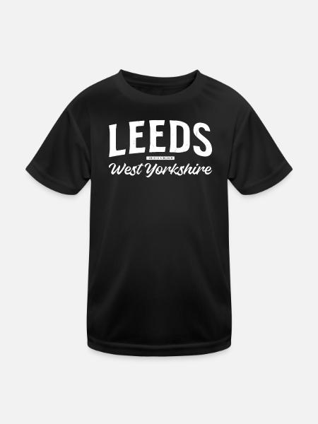 Leeds West Yorkshire Vintage Schrift - Kinder Funktions-T-Shirt - Schwarz - Vorne