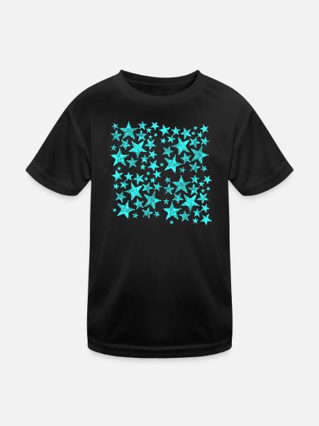Leuchtende blaue Sternenmuster auf Schwarz - Kinder Funktions-T-Shirt - Schwarz