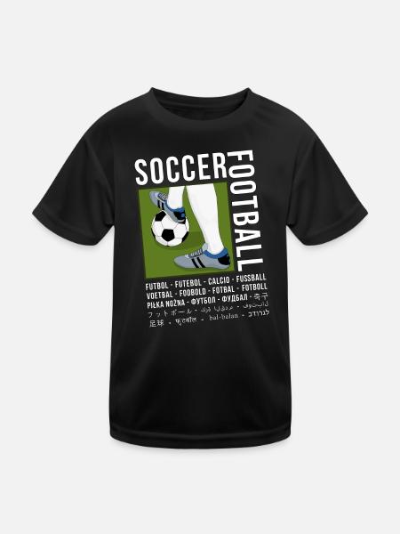 Fußball in verschiedenen Sprachen - Kinder Funktions-T-Shirt - Schwarz - Vorne