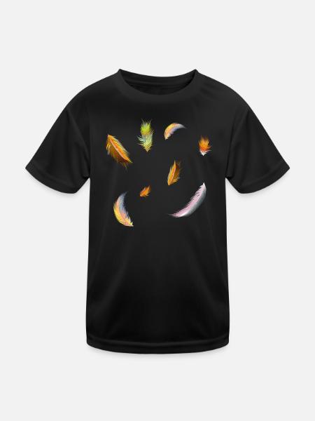 zarte kunterbunte Federn Symbol der Leichtigkeit - Kinder Funktions-T-Shirt - Schwarz - Vorne