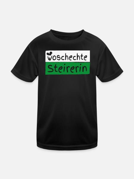 Woschechte Steirerin, Steiermark, Mundart, Dialekt - Kinder Funktions-T-Shirt - Schwarz - Vorne