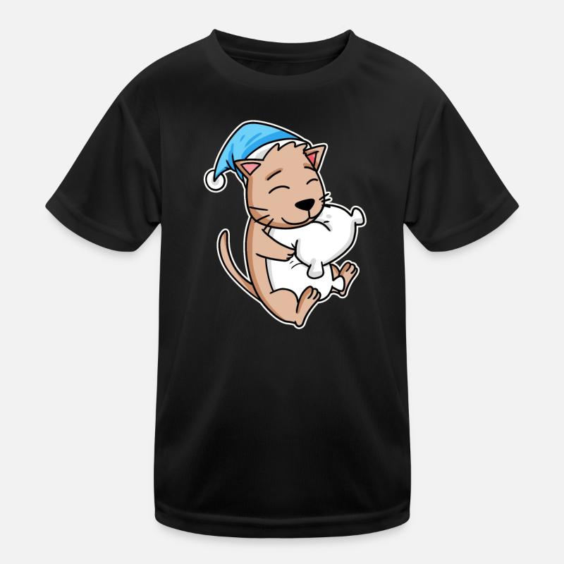 Cat with sleeping cap and pillow Kids Functional T-Shirt