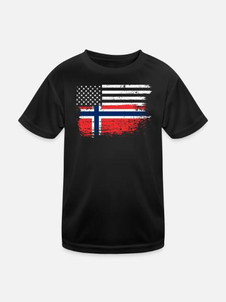 Grunge USA Norwegen Flagge Mash - Kinder Funktions-T-Shirt - Schwarz - Vorne