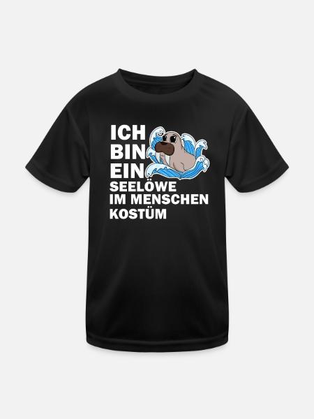 Walross - Kinder Funktions-T-Shirt - Schwarz - Vorne