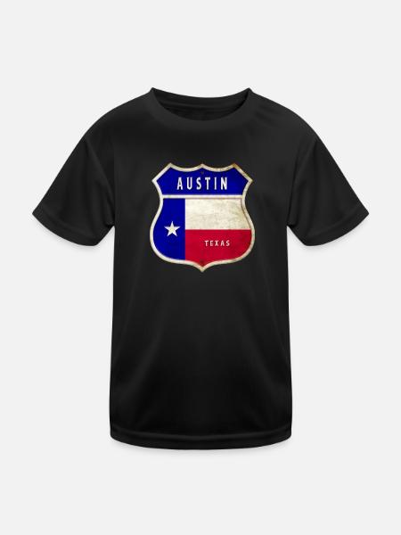 Austin Texas Wappen Flaggen Design - Kinder Funktions-T-Shirt - Schwarz