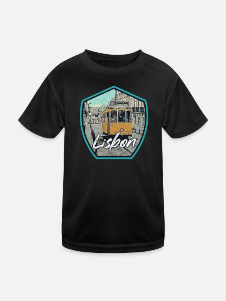 Lissabon, schöne Stadt Portugals mit Straßenbahn - Kinder Funktions-T-Shirt - Schwarz