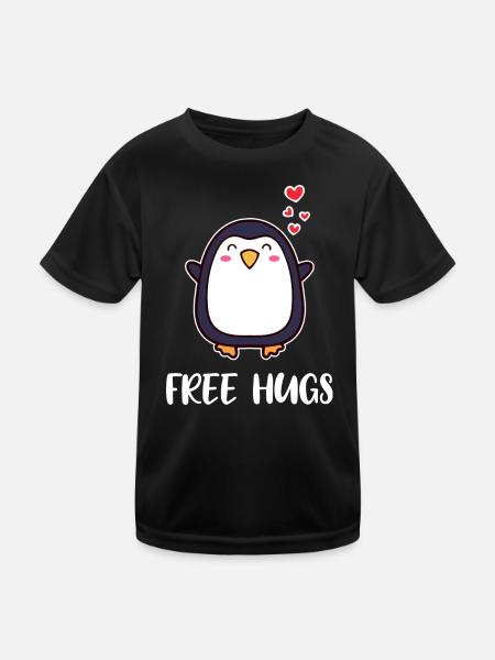 Animal Cute Penguin Heart Statement Seabird South Pole - Kids Functional T-Shirt - black - Front