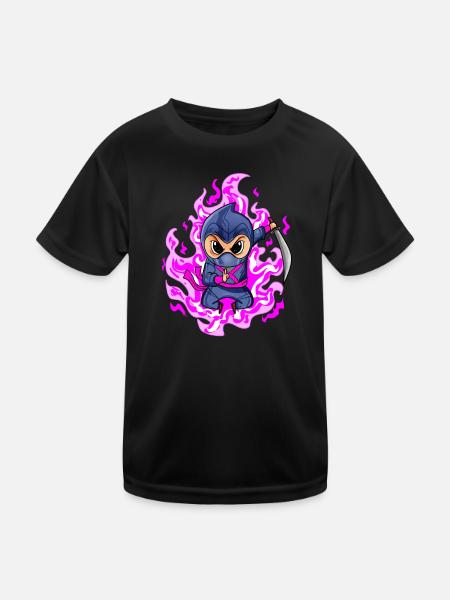 Ninja Mädchen in Rosa - Kinder Funktions-T-Shirt - Schwarz - Vorne