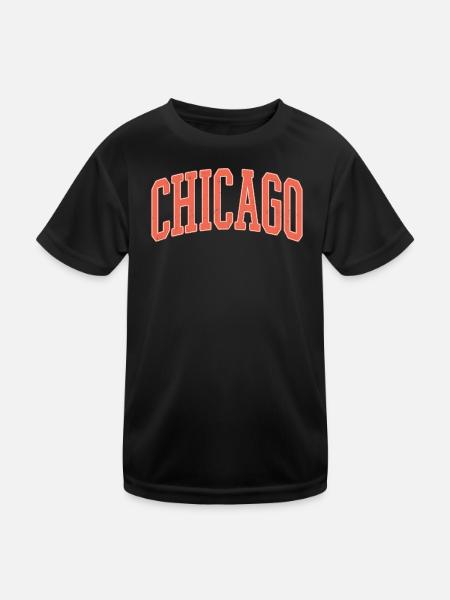 Chicago Arched Block Schriftzug - Kinder Funktions-T-Shirt - Schwarz - Vorne