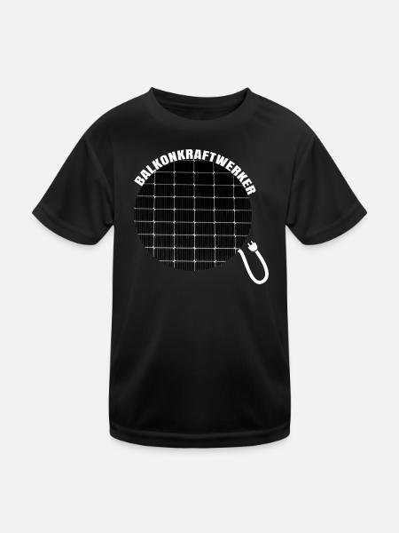Balkonkraftwerker PV Anlage Stromerzeuger Umwelt - Kinder Funktions-T-Shirt - Schwarz - Vorne