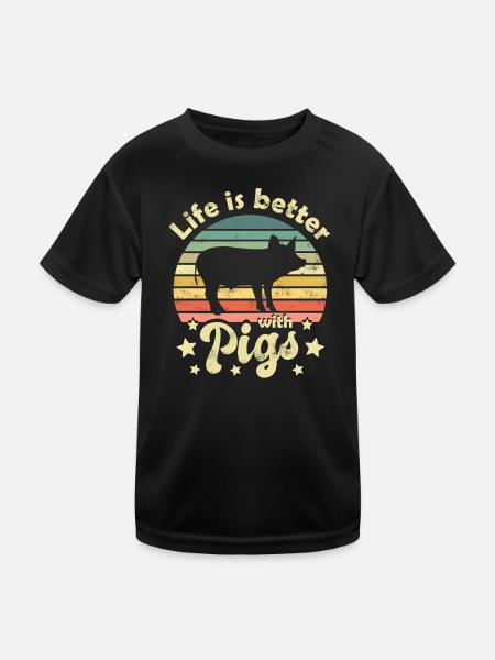Schwein Schweine - Kinder Funktions-T-Shirt - Schwarz - Vorne