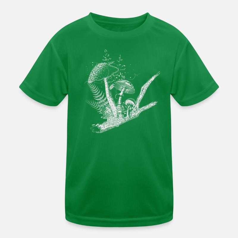 composition dessinée champignons forestiers, graminées et branches T-shirt sport Enfant