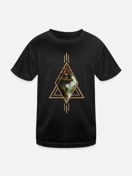 Tolle Stadt auf dem Felsen mit Feen. - Kinder Funktions-T-Shirt - Schwarz - Vorne