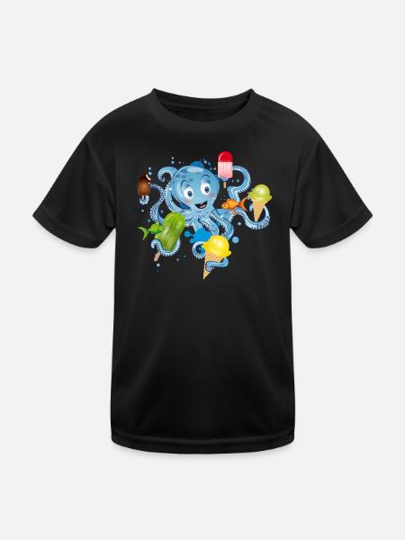 cool octopus with lots of ice cream under water - Kids Functional T-Shirt - black - Front
