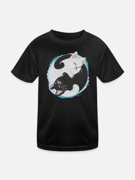 Jing Jang Katzen - Kinder Funktions-T-Shirt - Schwarz - Vorne