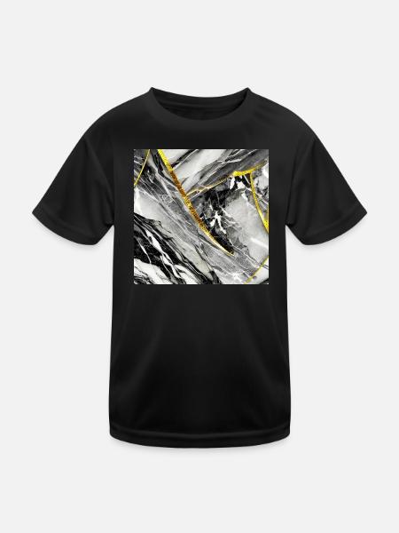 Marmor Schwarz Gold Naturstein - Kinder Funktions-T-Shirt - Schwarz - Vorne