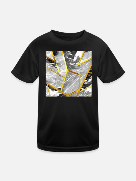 Marmor Schwarz-Weiß Gold Textur - Kinder Funktions-T-Shirt - Schwarz - Vorne